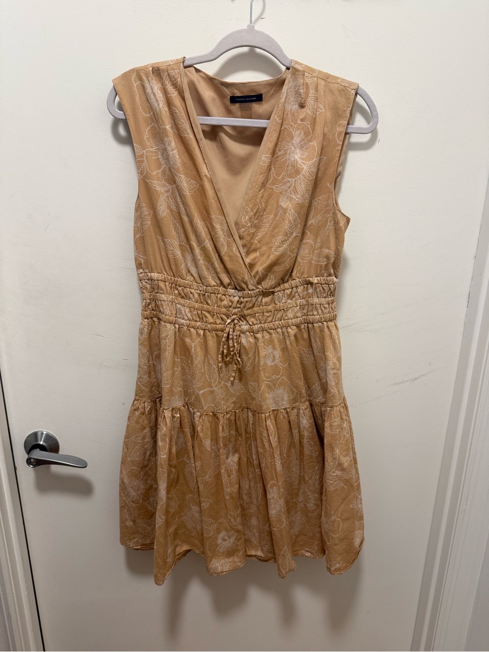 Tommy Hilfiger Tan Floral Sleeveless V-Neck Mini Dress